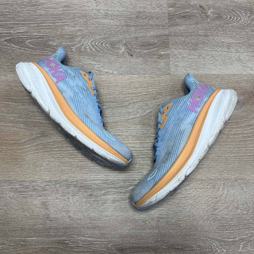 HOKA ONE ONE Running Shoes Womens Size 8 Wide Blue Orange Clifton 9 1132211